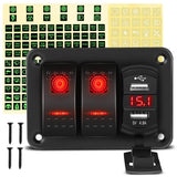 2 Gang Aluminum Rocker Switch Panel Red with 4.8 Amp Dual USB Charger Voltmeter