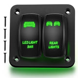 2 Gang LED Light Bar Rear Lights Rocker Switch Panel Green