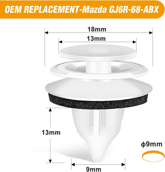 50 Pcs Door Trim Panel Clip with Sealer For Mazda GJ6R-68-ABX