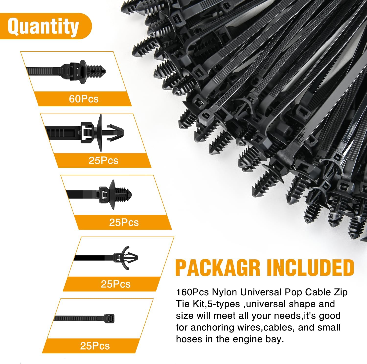 160 Pcs Push Mount Cable Zip Ties