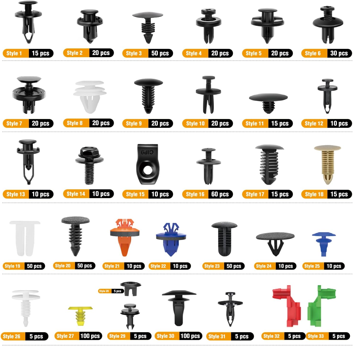 975 Pcs Pcs Car Push Retainer Clips 33 Most Popular Sizes Nylon Bumper Fender Rivets with Cable Ties and Fasteners Remover for Ford GM Toyota Honda Chrysler BMW Benz Audi Nissan Mazda Subaru