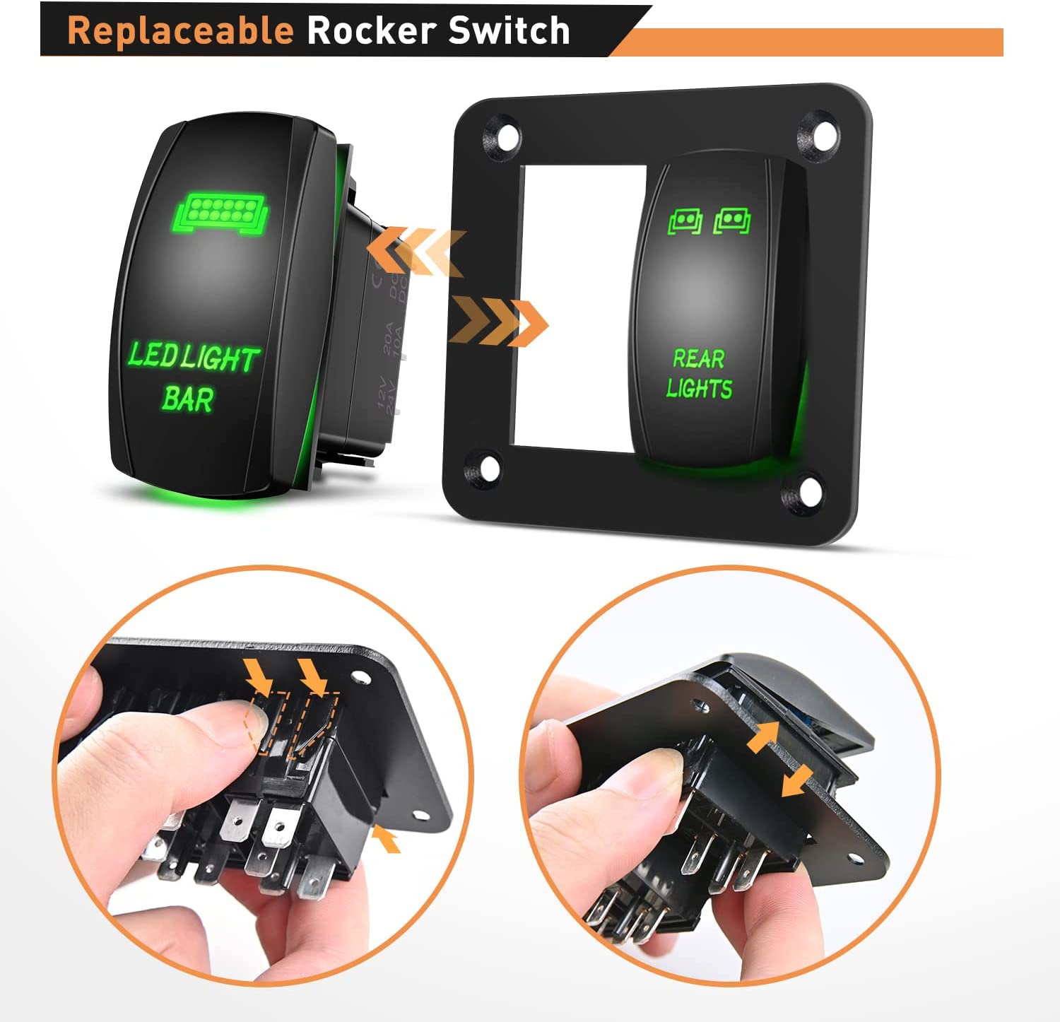 2 Gang LED Light Bar Rear Lights Rocker Switch Panel Green