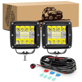 2 Pcs 3Inch 42W Spot Flood LED Pods with 16AWG 3Pin Wiring Harness Kit