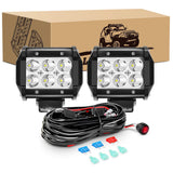 2 Pcs 18W Spot LED Pods with 16AWG 3Pin Wiring Harness-2 Leads