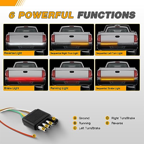 60" Triple Row 504 LED Light Strip 6 Function with Red Running Brake Lights Amber Turning Signals Strobe Lights White Reverse Light