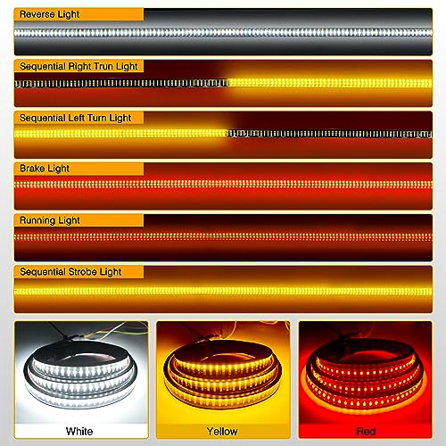 60" Triple Row 504 LED Light Strip 6 Function with Red Running Brake Lights Amber Turning Signals Strobe Lights White Reverse Light