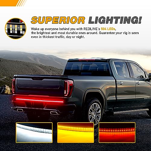 60" Triple Row 504 LED Light Strip 6 Function with Red Running Brake Lights Amber Turning Signals Strobe Lights White Reverse Light