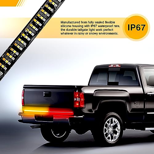 60" Triple Row 504 LED Light Strip 6 Function with Red Running Brake Lights Amber Turning Signals Strobe Lights White Reverse Light