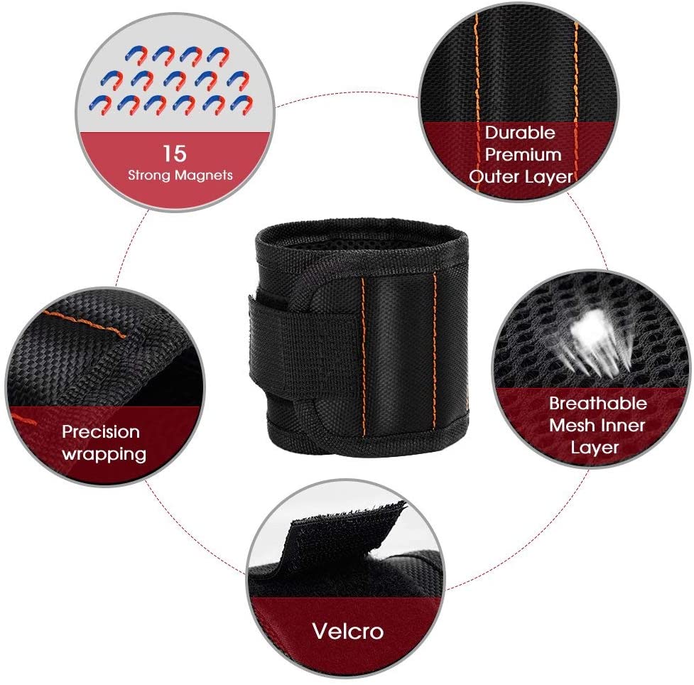 1 Pack Wristband with 15 Strong Magnets Screws Nails Drill Bits Holding