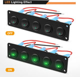 5 Gang 3 Pin Rocker Switch Panel Green