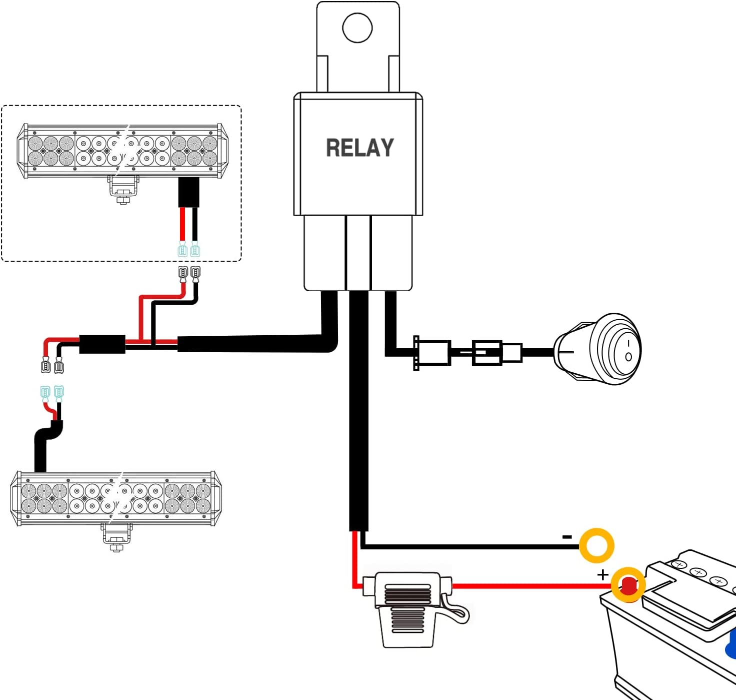 12 Inch 72W Led Light Bar Spot Flood Combo with 12V 5Pin Rocker Switch Wiring Harness kit Horizontal Bar Tube Clamp