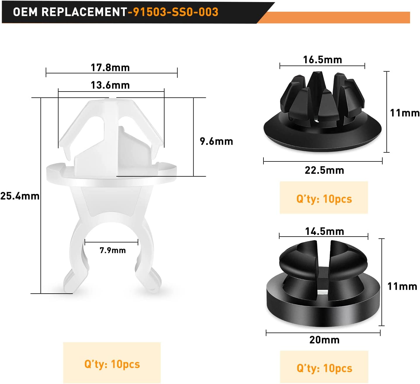 30 Pcs Hood Support Prop Rod Holder Clips 91503-SS0-003 For Honda Accord Odyssey Prelude Acura RDX TSX