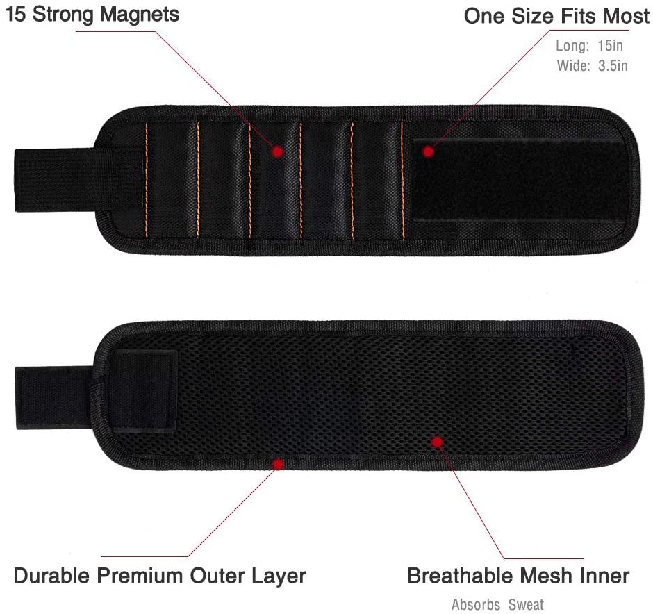 1 Pack Wristband with 15 Strong Magnets Screws Nails Drill Bits Holding