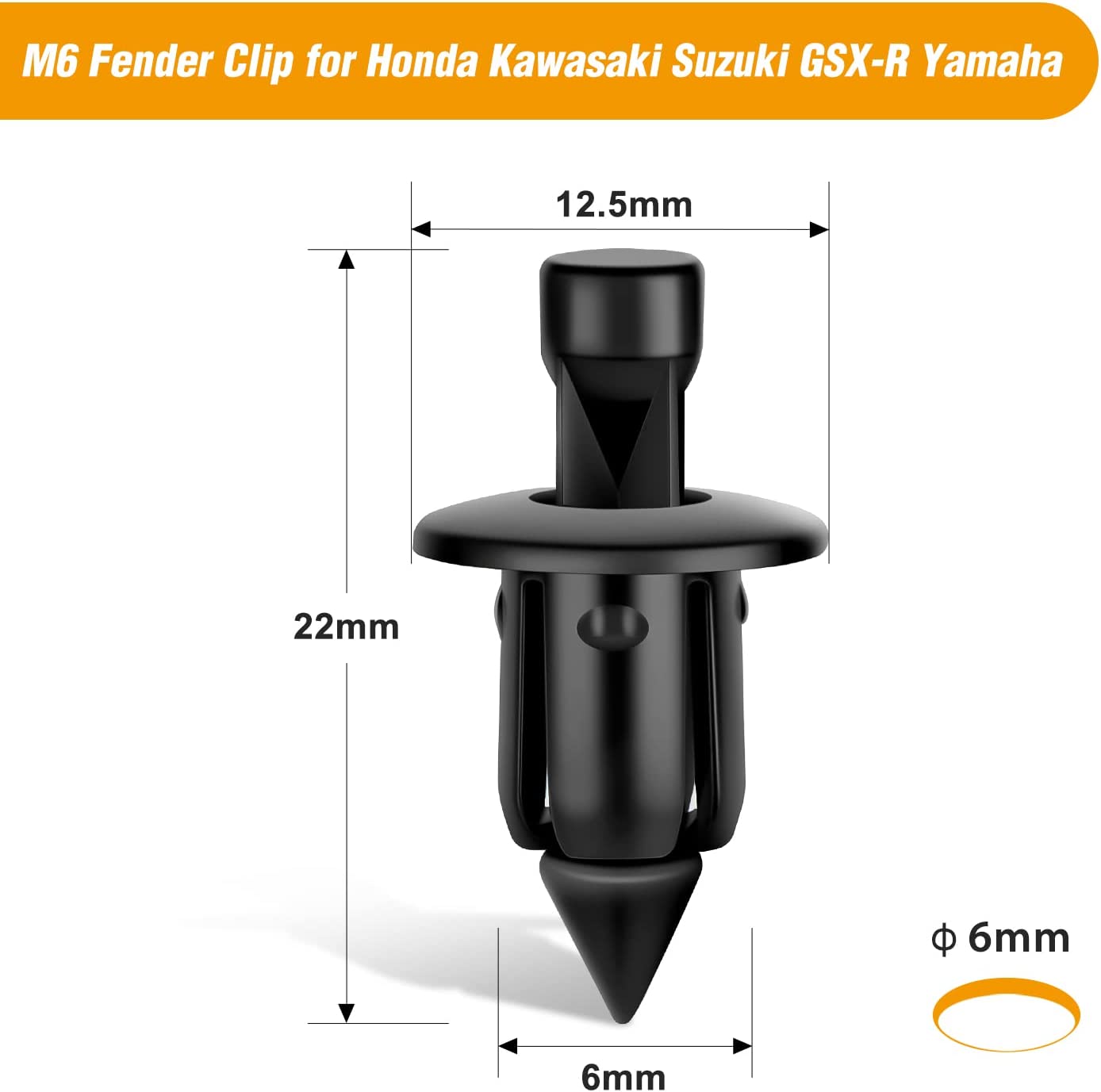 50 Pcs M6 Fender Clip Retainer Bumper Nylon Push Rivet Pins Bolt Motorcycle Hardware (2005-6SRIV) for Honda Kawasaki Suzuki GSX-R Yamaha YZF R1 R6 ATV Moto Car