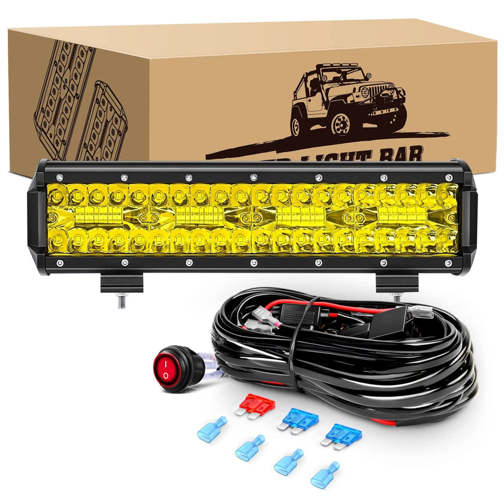 12 Inch 240W 30000LM Led Light Bar Spot Flood Combo with 12V 3Pin Rocker Switch Wiring Harness kit