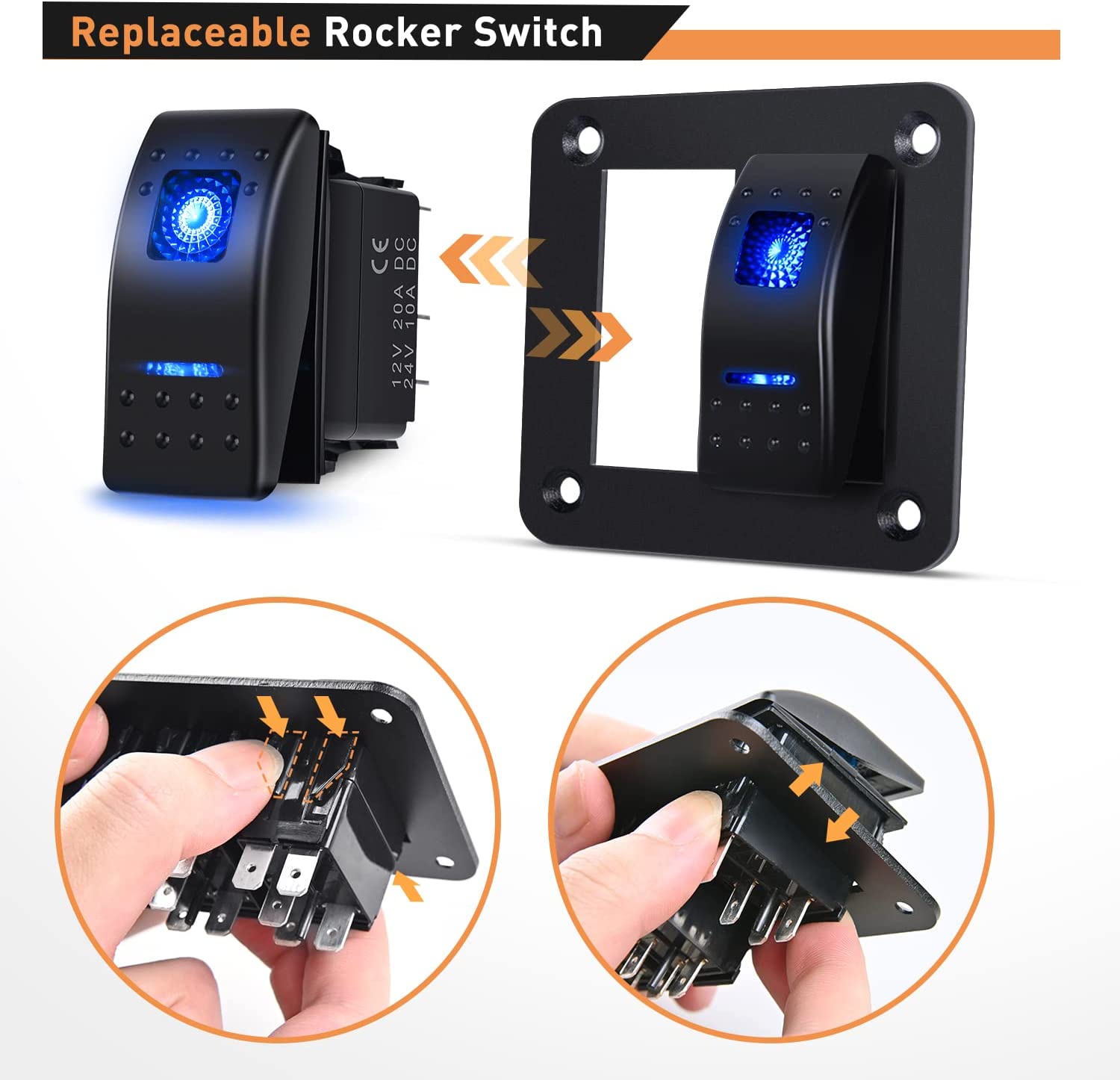2 Gang Aluminum Rocker Switch Panel Blue
