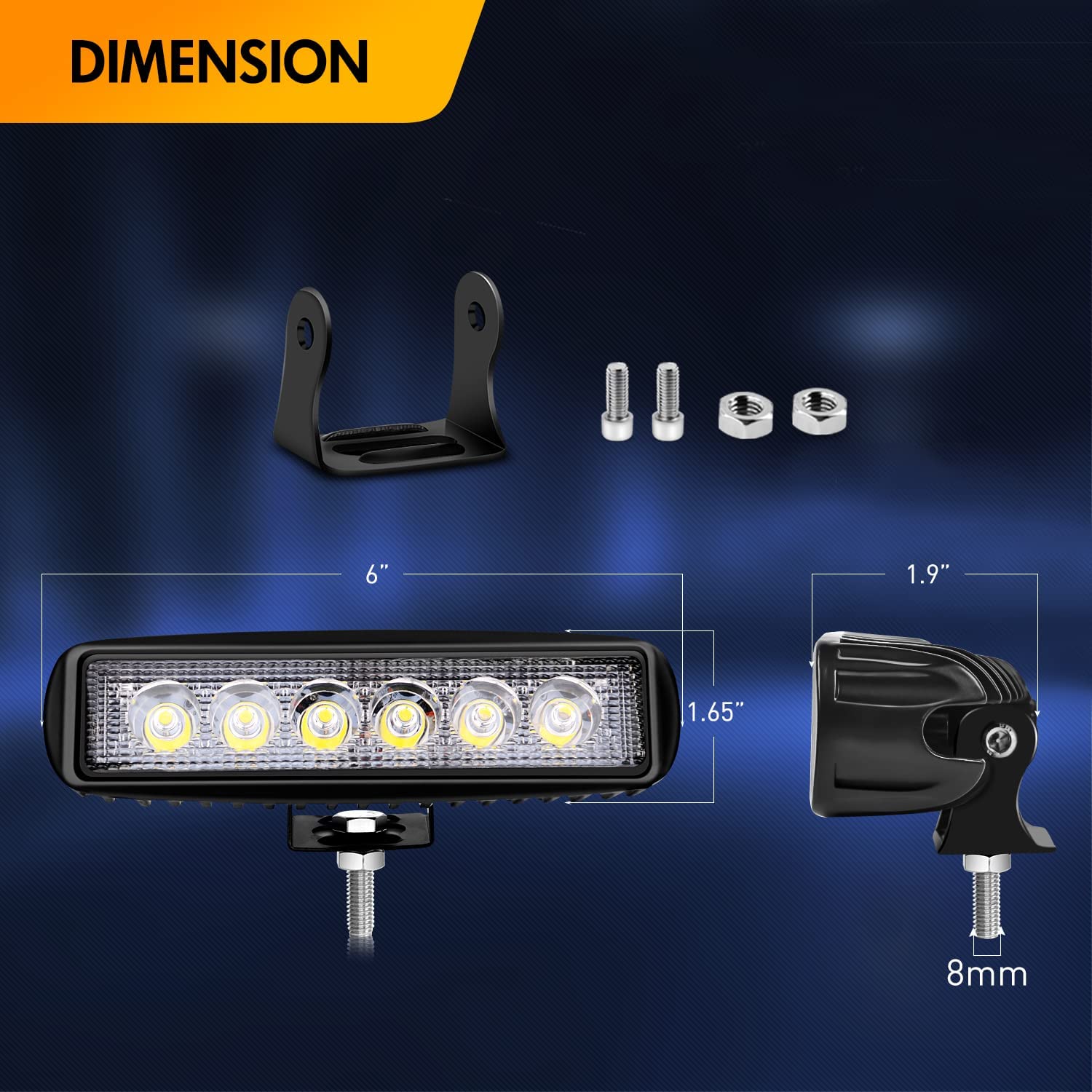 2 Pcs 18W Spot Led Work Light with 16AWG Wiring Harness-2 Leads
