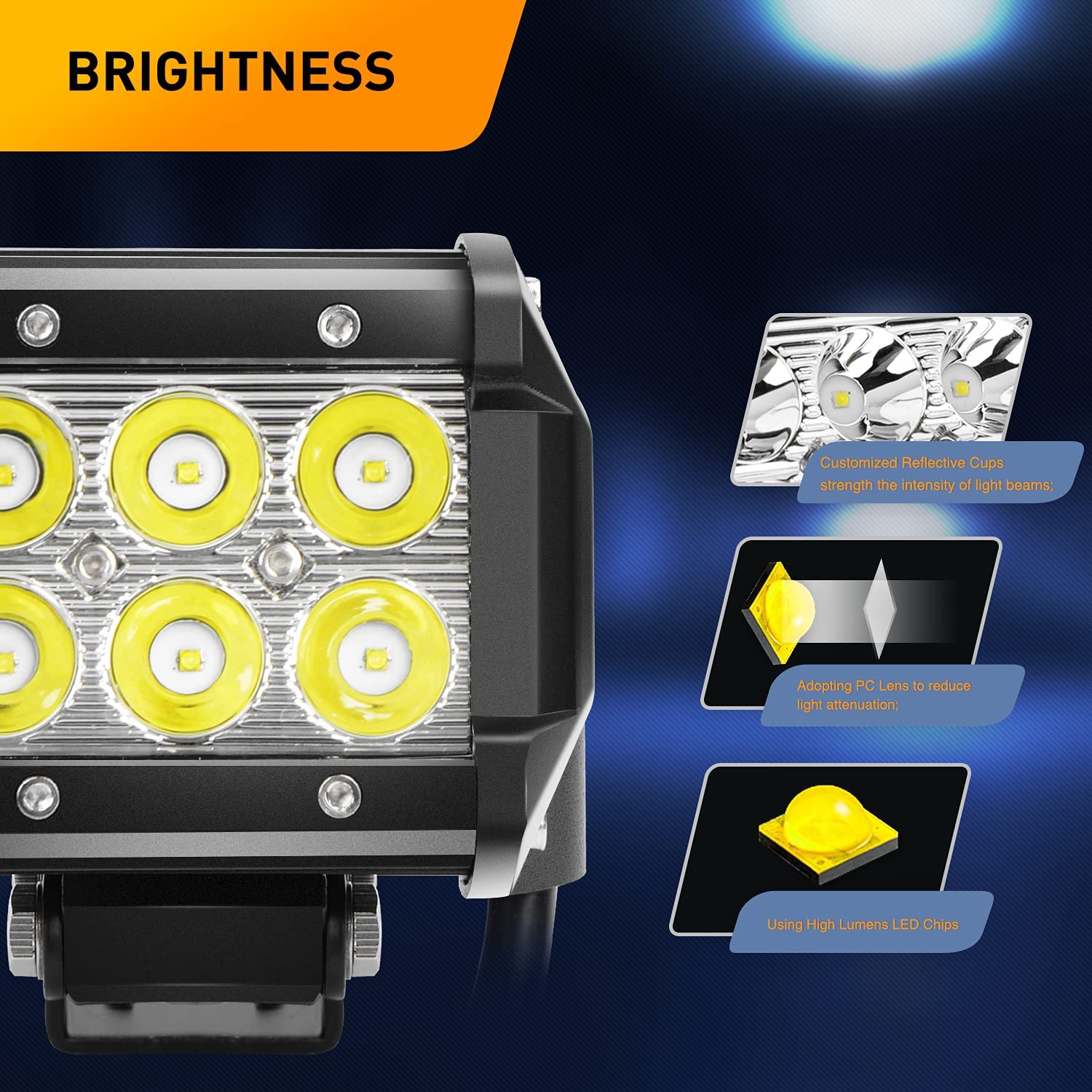2 Pcs 18W Spot LED Pods with 16AWG 3Pin Wiring Harness-2 Leads