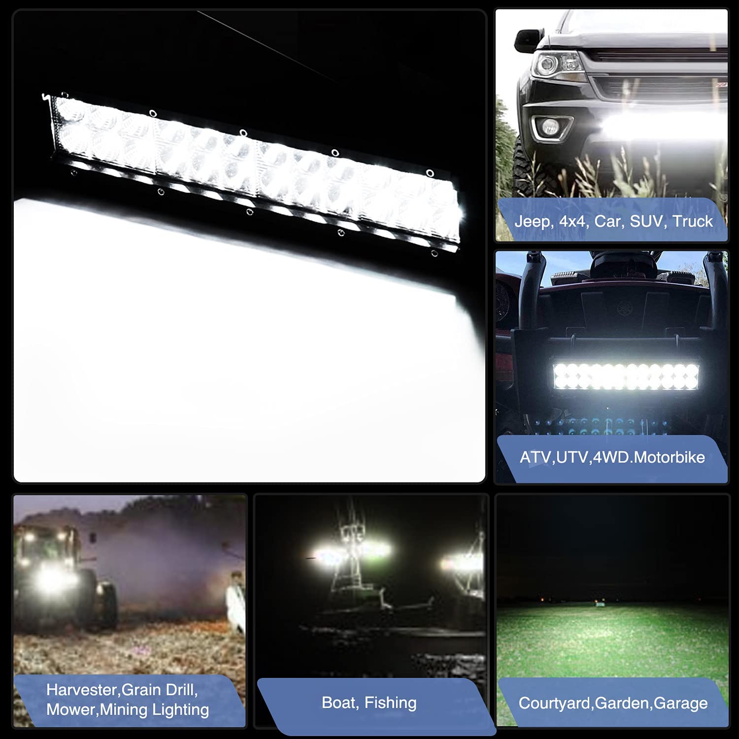 12 Inch 72W Led Light Bar Spot Flood Combo with 12V 5Pin Rocker Switch Wiring Harness kit Horizontal Bar Tube Clamp