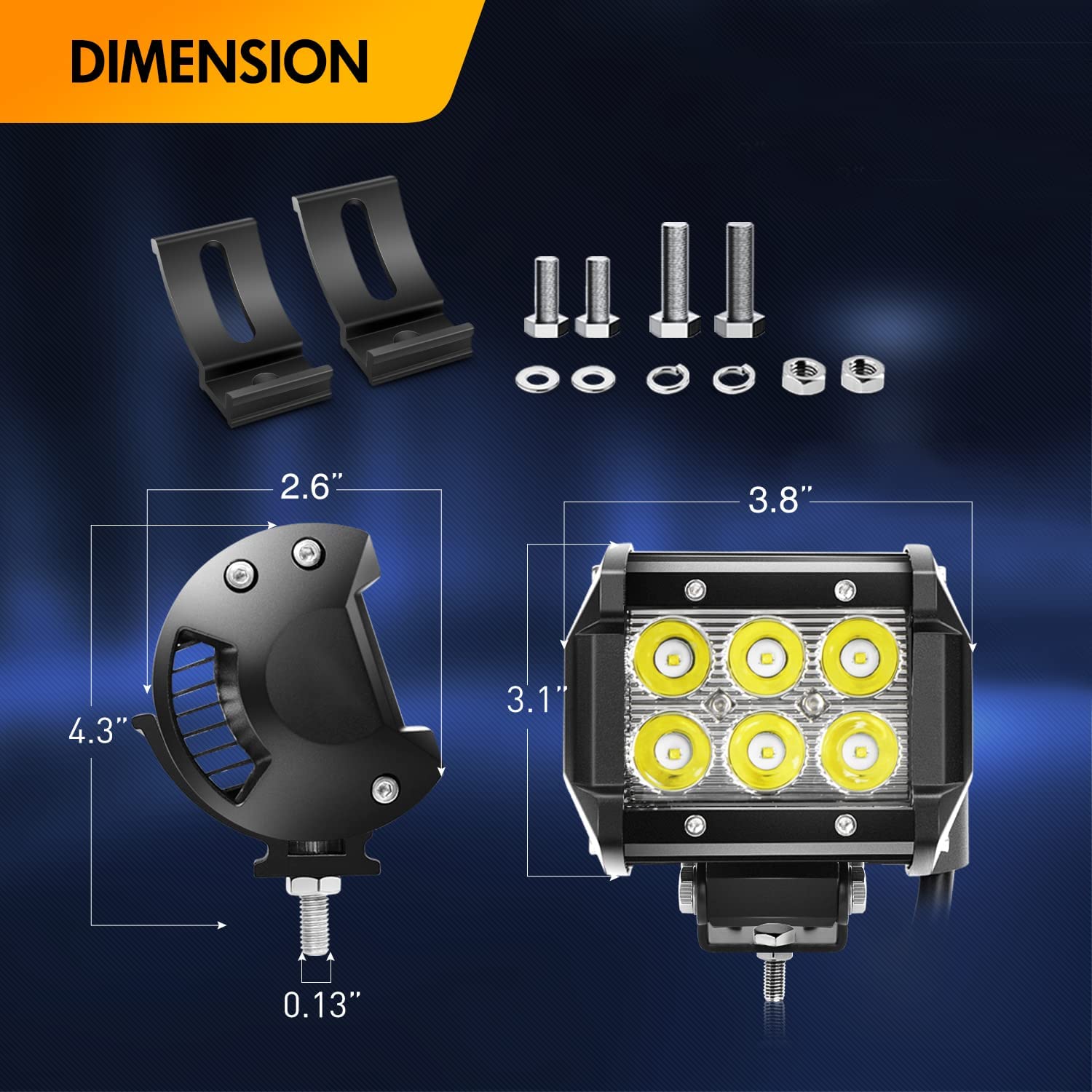 2 Pcs 18W Spot LED Pods with 16AWG 3Pin Rocker Switch Wiring Harness kit Universal Adjustable Pillar Hood