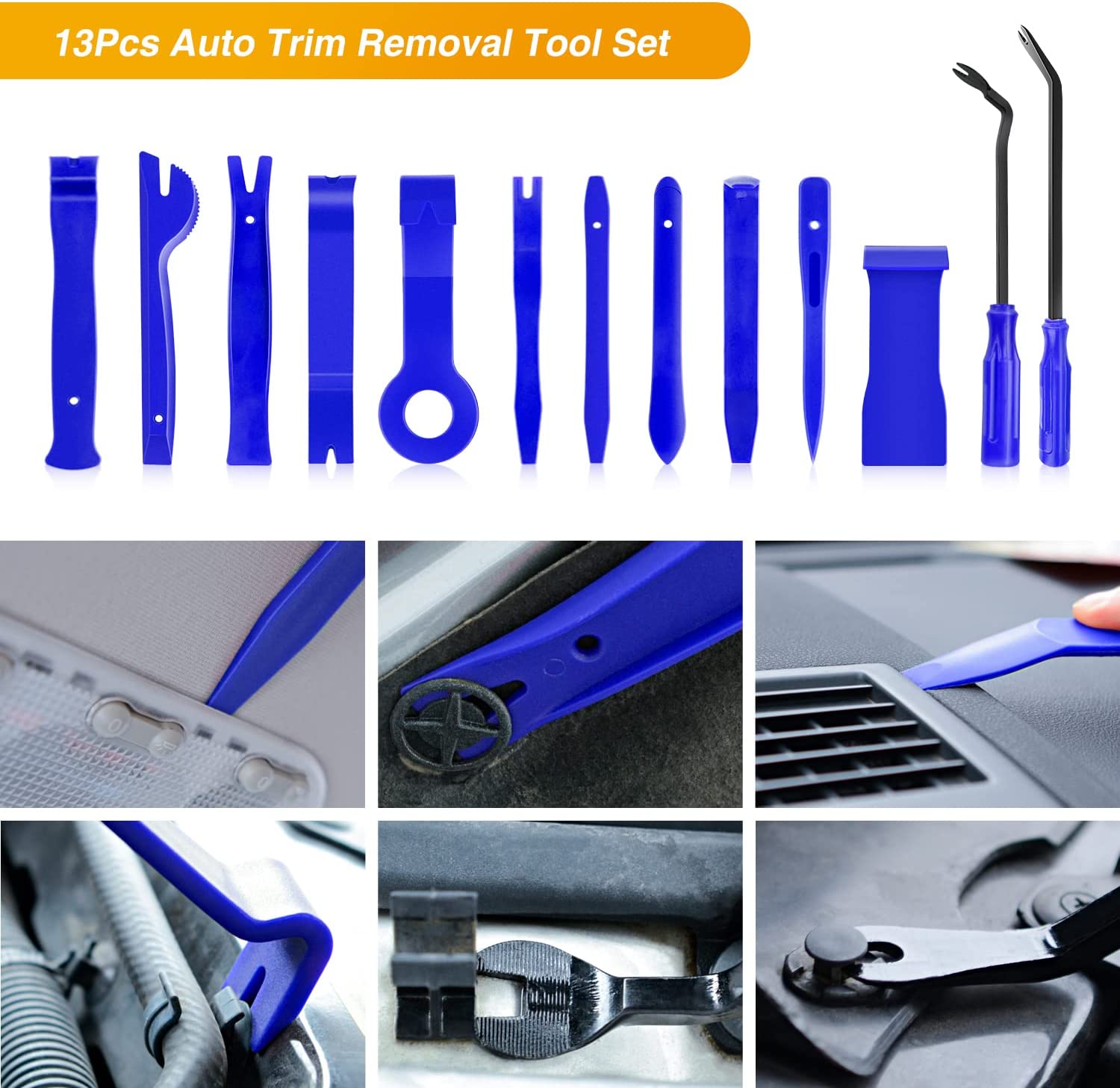 13 Pcs Nylon Trim Removal Tool Set for Bumper Fastener Rivet Retaining Retainer Clips Blue