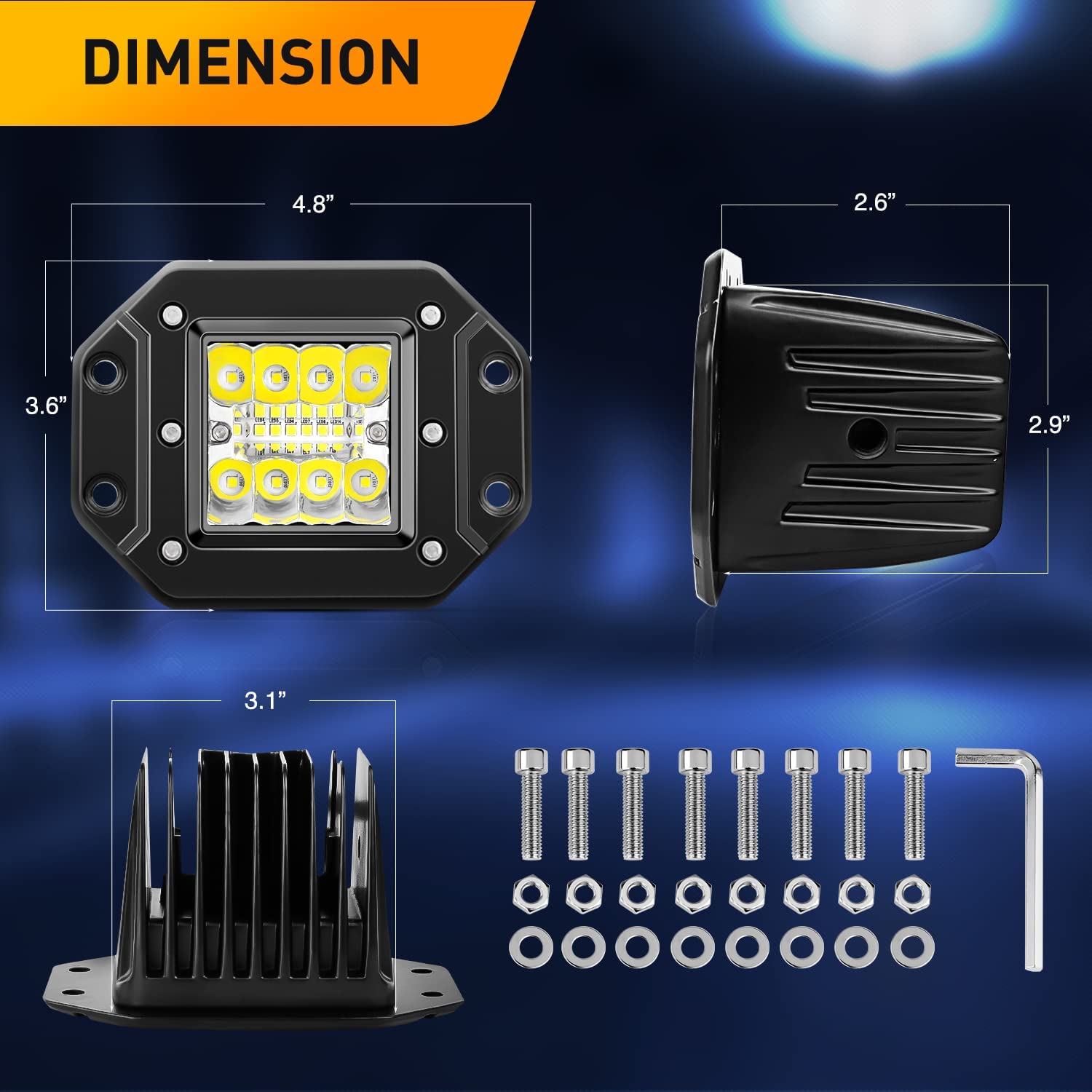 2 Pcs 42W Flush Mount Upgraded Spot Flood Combo LED Work Light