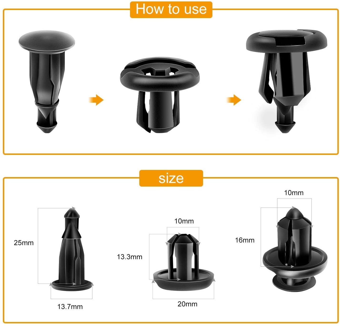 100 Pcs 7mm 8mm 10mm Nylon Push Expansion Screws Replacement Kit For GM 21030249 Ford N807389S