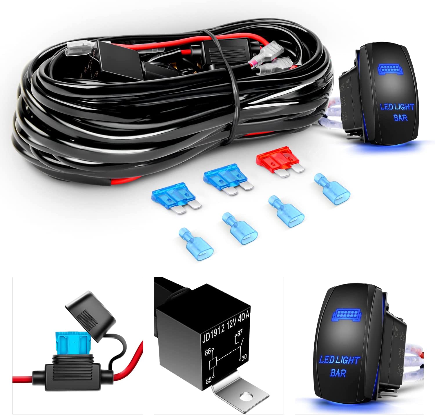 12 Inch 72W Led Light Bar Spot Flood Combo with 12V 5Pin Rocker Switch Wiring Harness kit