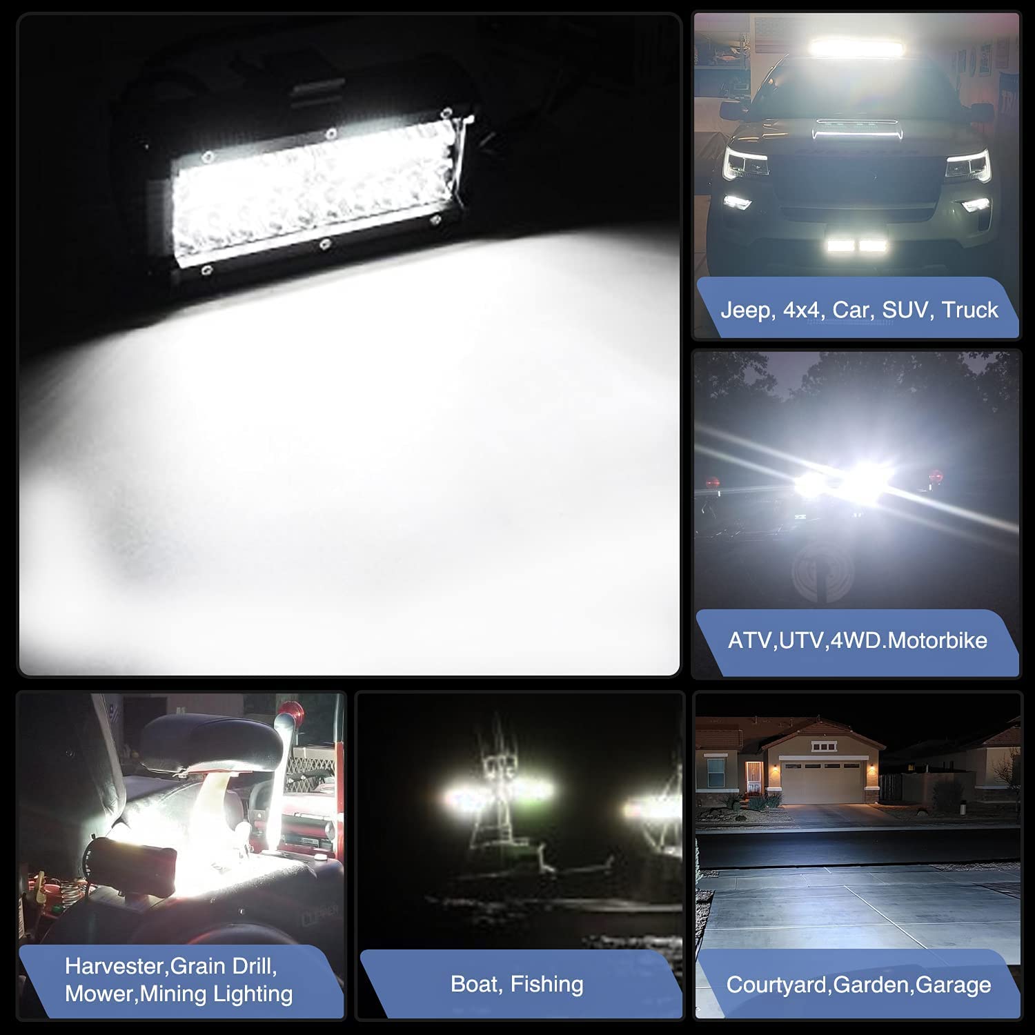 2 Pcs 6.5 Inch 120W Flood Triple Row LED Pods with 16AWG 3Pin Wiring Harness-2 Leads