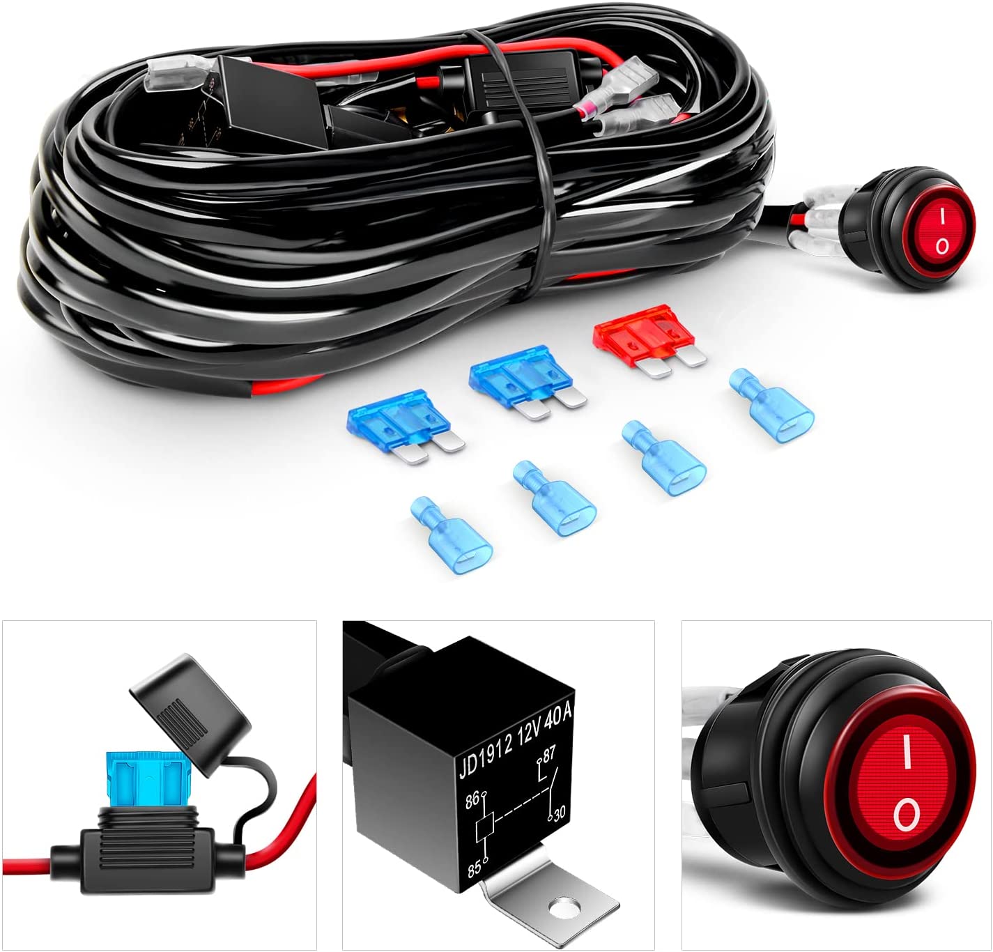 2 Pcs 5 Inch 72W 10800LM Flood Amber LED Pods with 16AWG 3Pin Wiring Harness-2 Leads