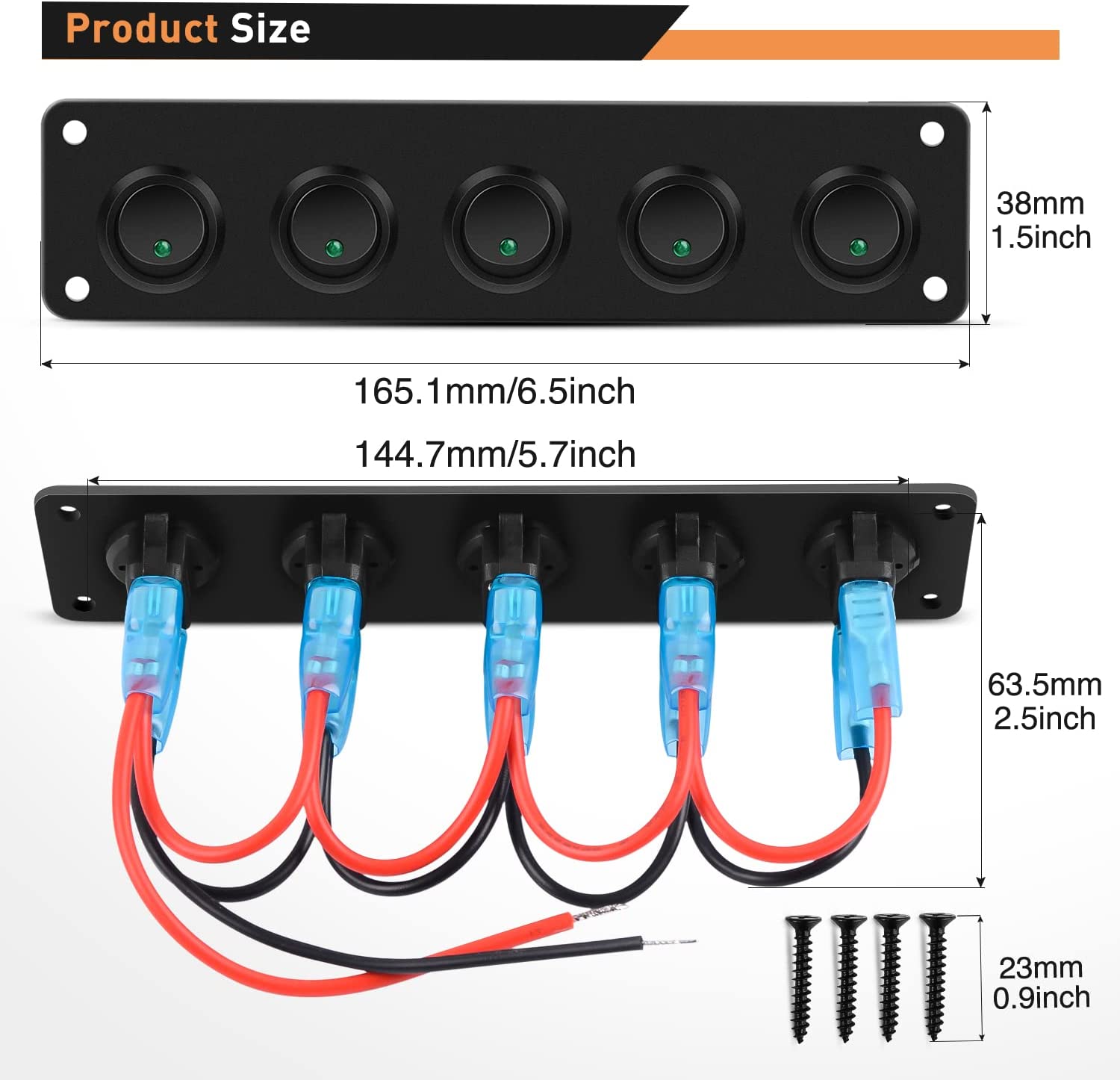 5 Gang 3 Pin Rocker Switch Panel Green