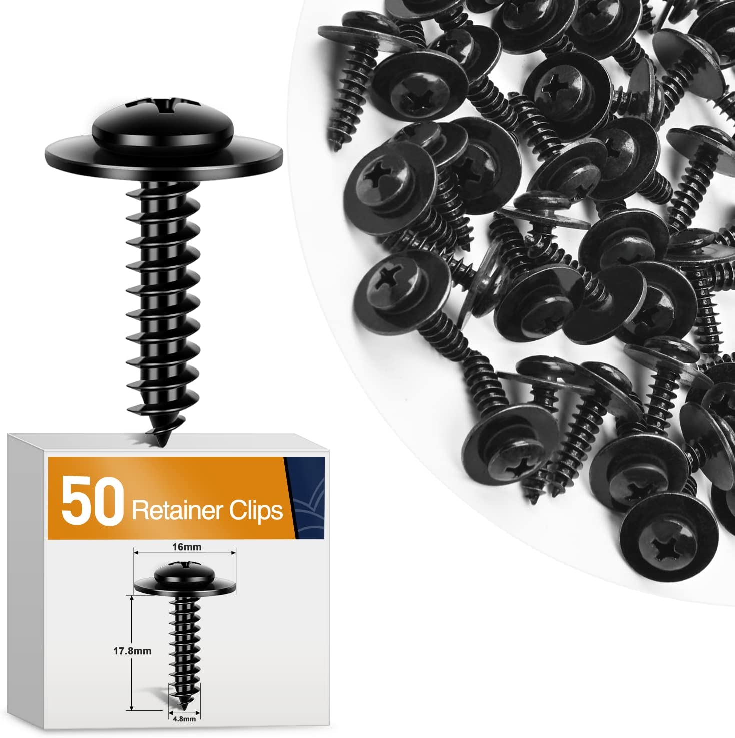 50 Pcs Splash Shield General Purpose Phillips Truss Head Sems Screw for Honda Acura BMW Fender Liner Bumper Cover Screws 90114-SE0-000 90114-SZ3-000 M4.8-1.61x19mm