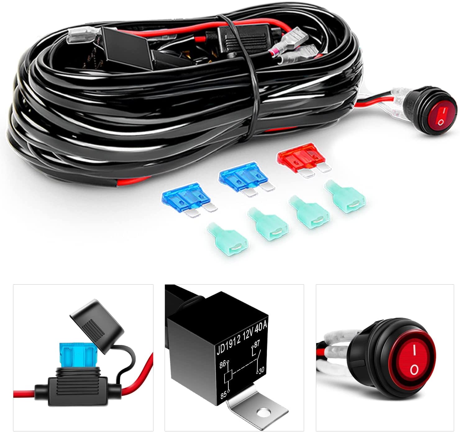 12 Inch 300W Led Light Bar 2PCS 4Inch 60W LED Pods with 16AWG 3Pin Rocker Switch Wiring Harness kit