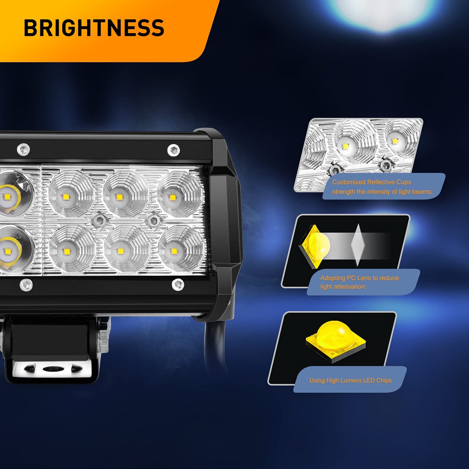 12 Inch 72W Led Light Bar Spot Flood Combo with 12V 5Pin Rocker Switch Wiring Harness kit Horizontal Bar Tube Clamp