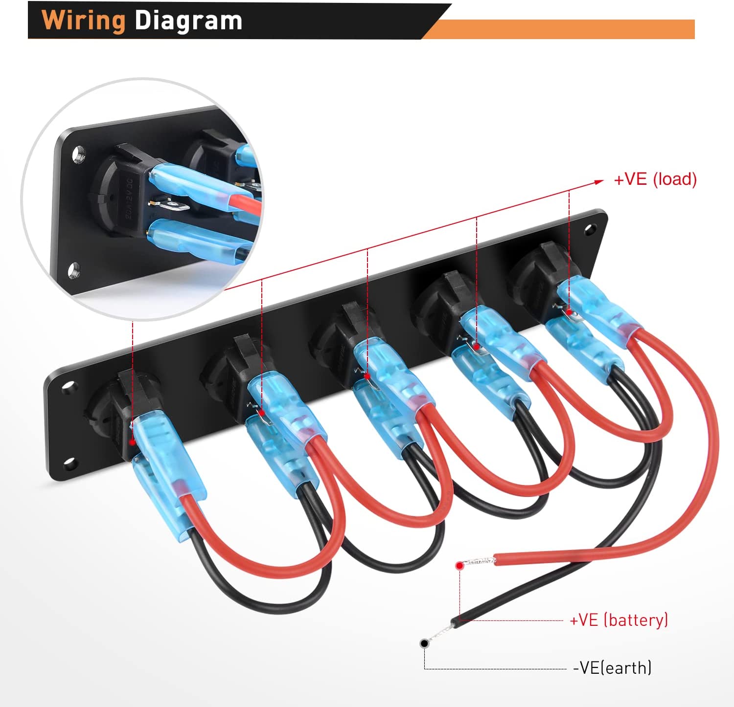 5 Gang 3 Pin Rocker Switch Panel Green