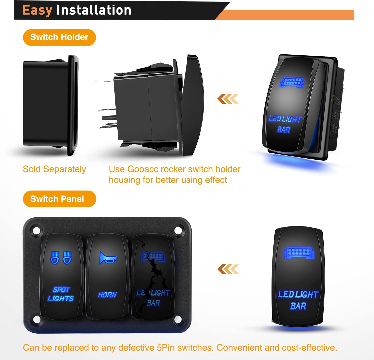 2 Gang LED Light Bar Rear Lights Rocker Switch Panel Blue