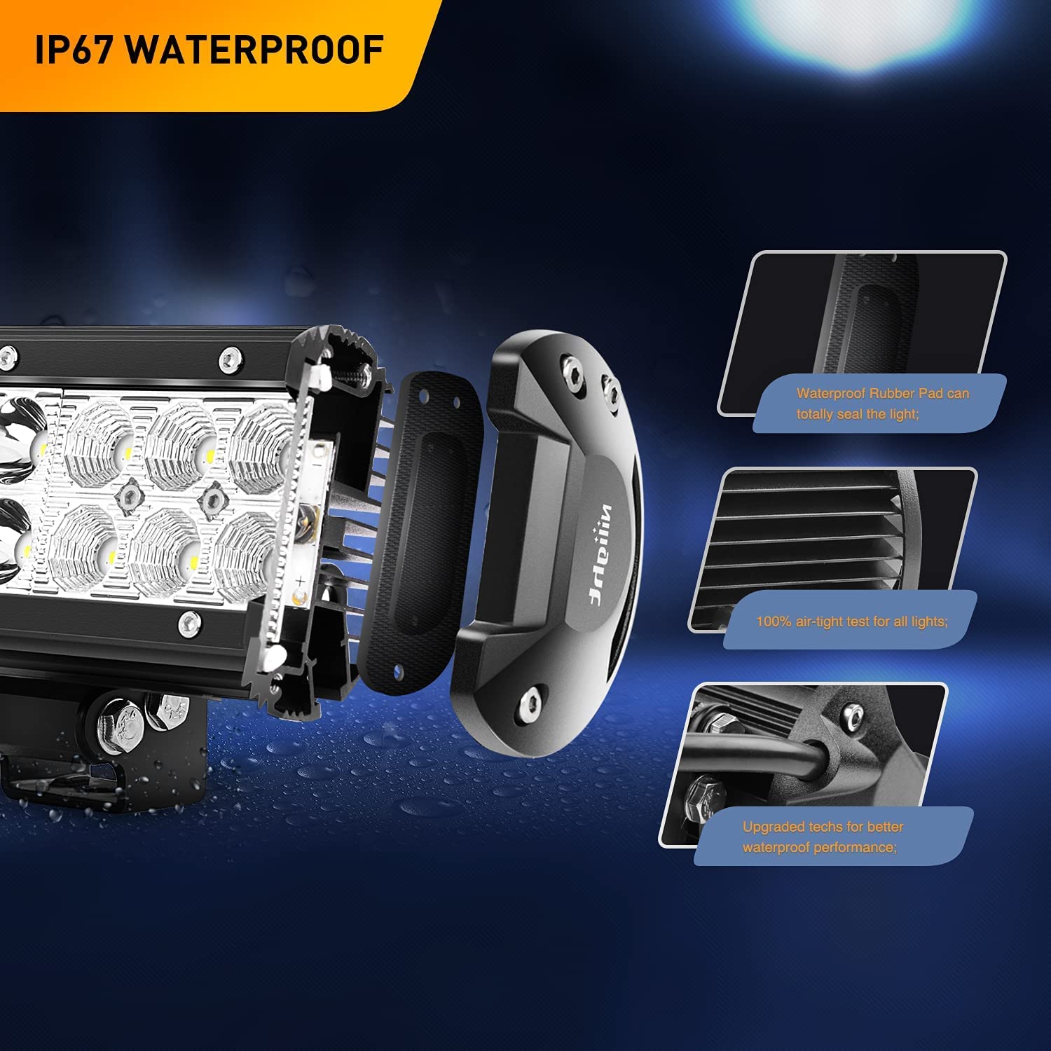 12 Inch 72W Led Light Bar 2PCS 4 Inch 18W LED Pods with 16AWG Off Road Wiring Harness-3 Leads