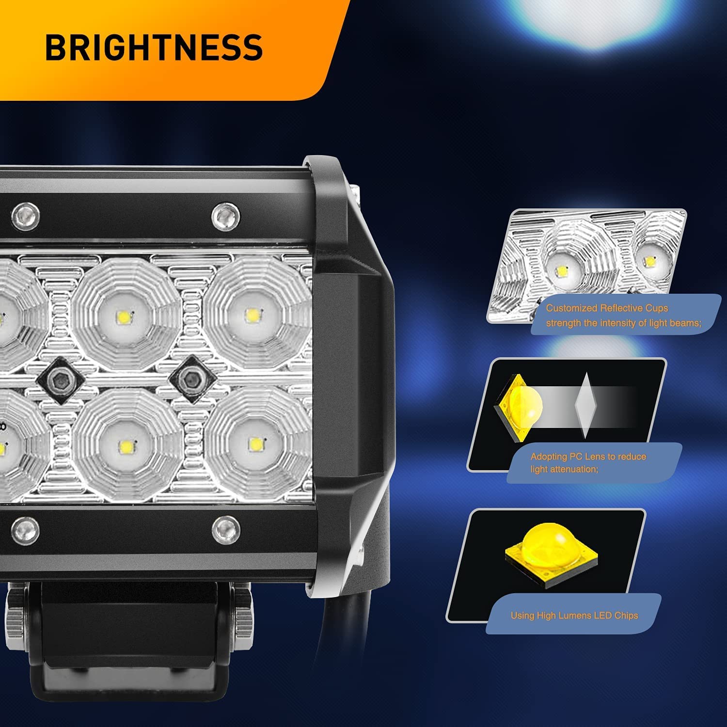 2 Pcs 18W Flood LED Pods with 3Pin 16AWG Wiring Harness-2 Leads