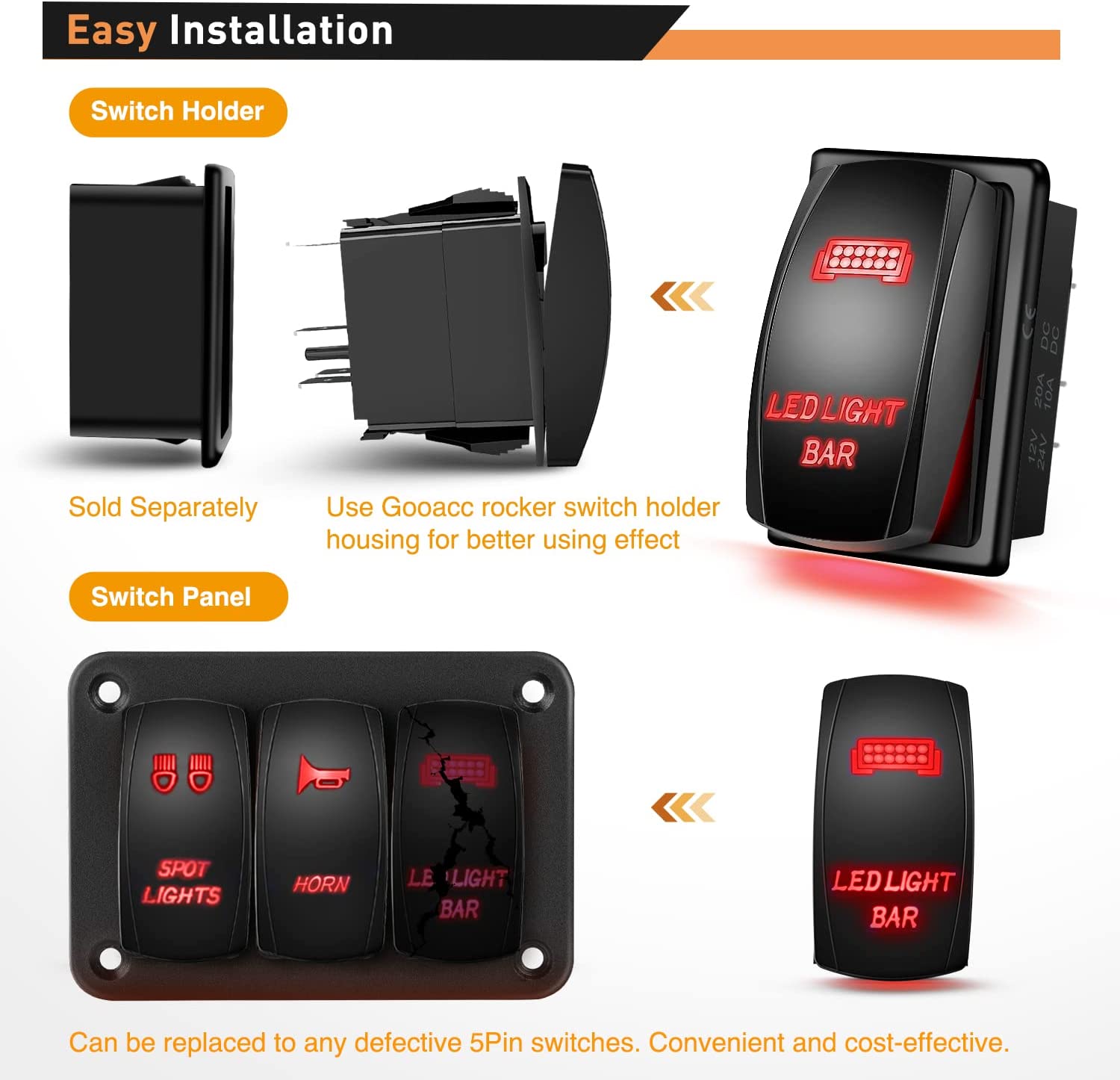 2 Gang LED Light Bar Rear Lights Rocker Switch Panel Red