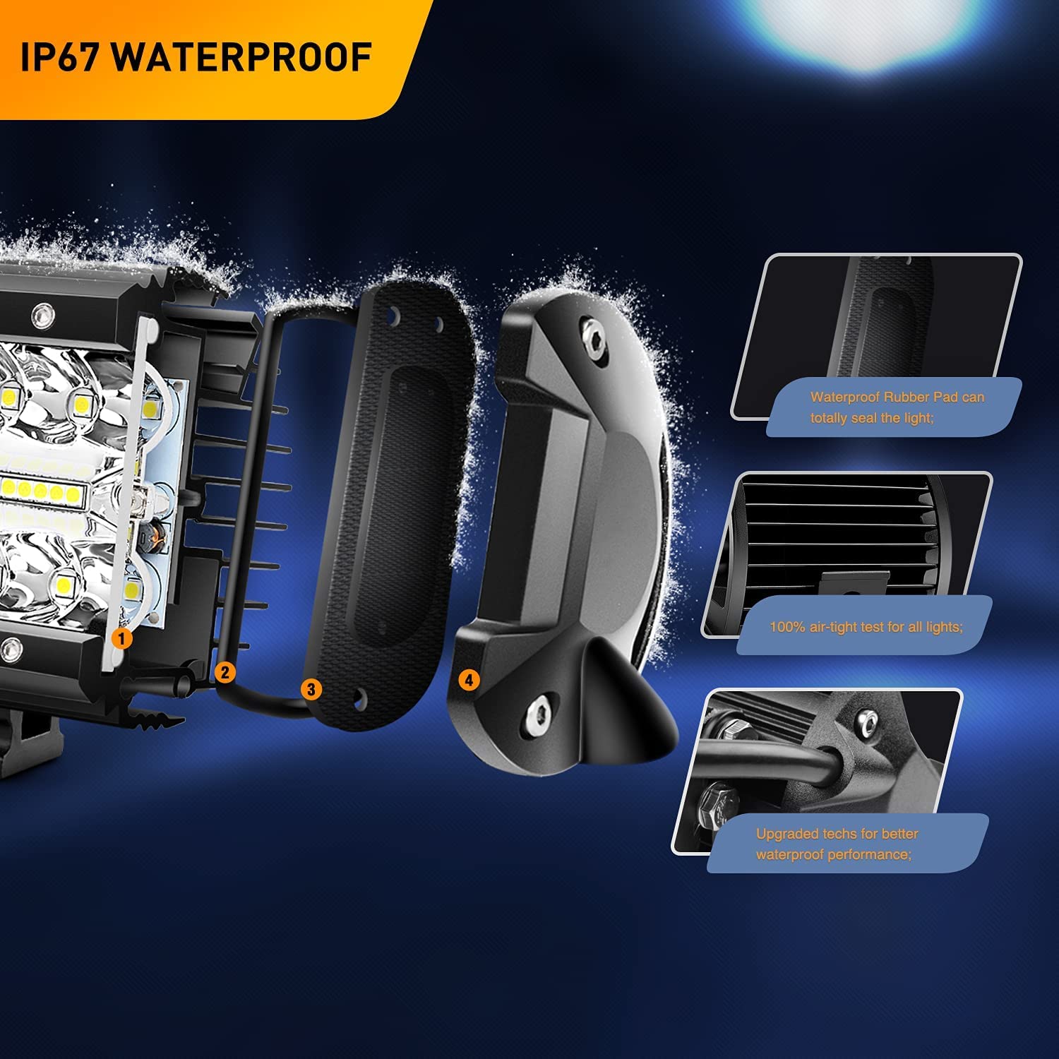 12 Inch 300W Triple Row Led Light Bar Spot Flood Combo with 16AWG 3Pin Rocker Switch Wiring Harness kit
