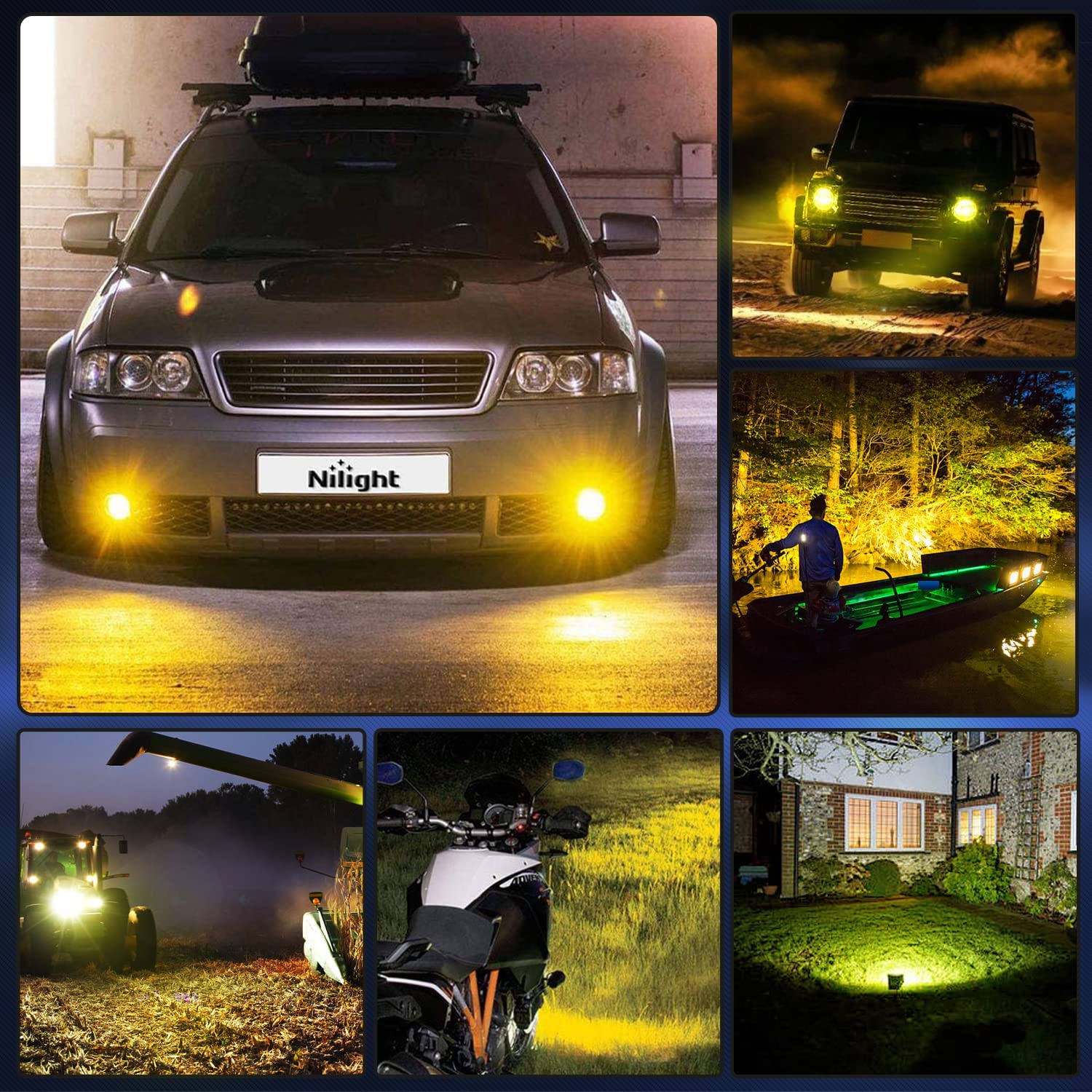 2 Pcs 4 Inch 36W 3600LM Triple Row Flood Amber LED Pods with 16AWG 3Pin Wiring Harness-2 Leads