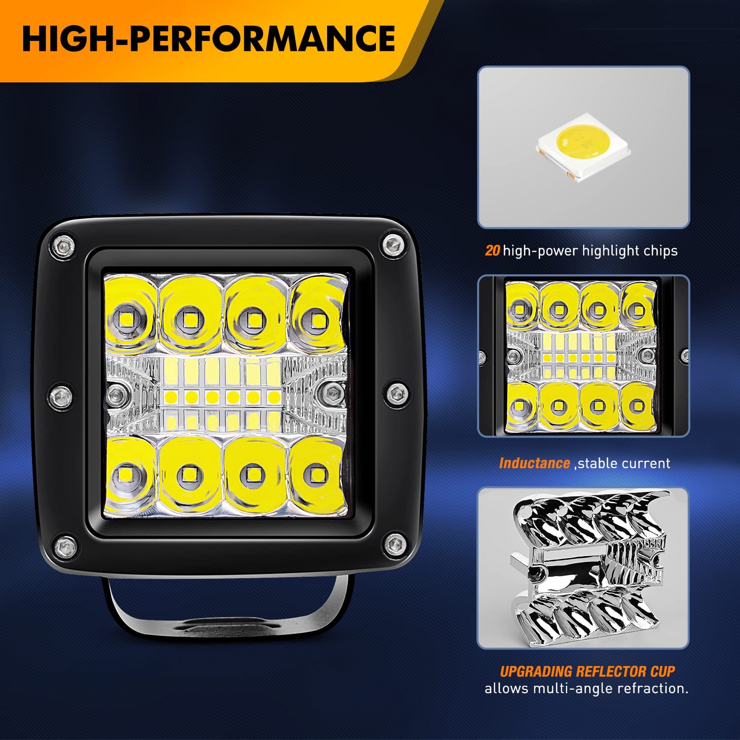 2 Pcs 3Inch 42W Spot Flood LED Pods with 16AWG 3Pin Wiring Harness Kit
