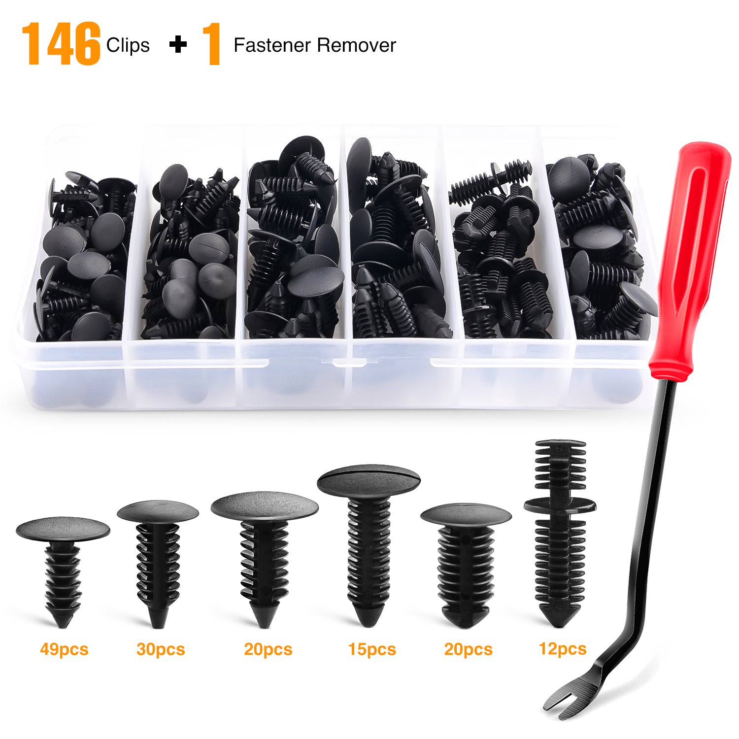 146 Pcs Nylon Bumper Shield Retainer & Double End Xmas Tree Retainers Retaining Clips