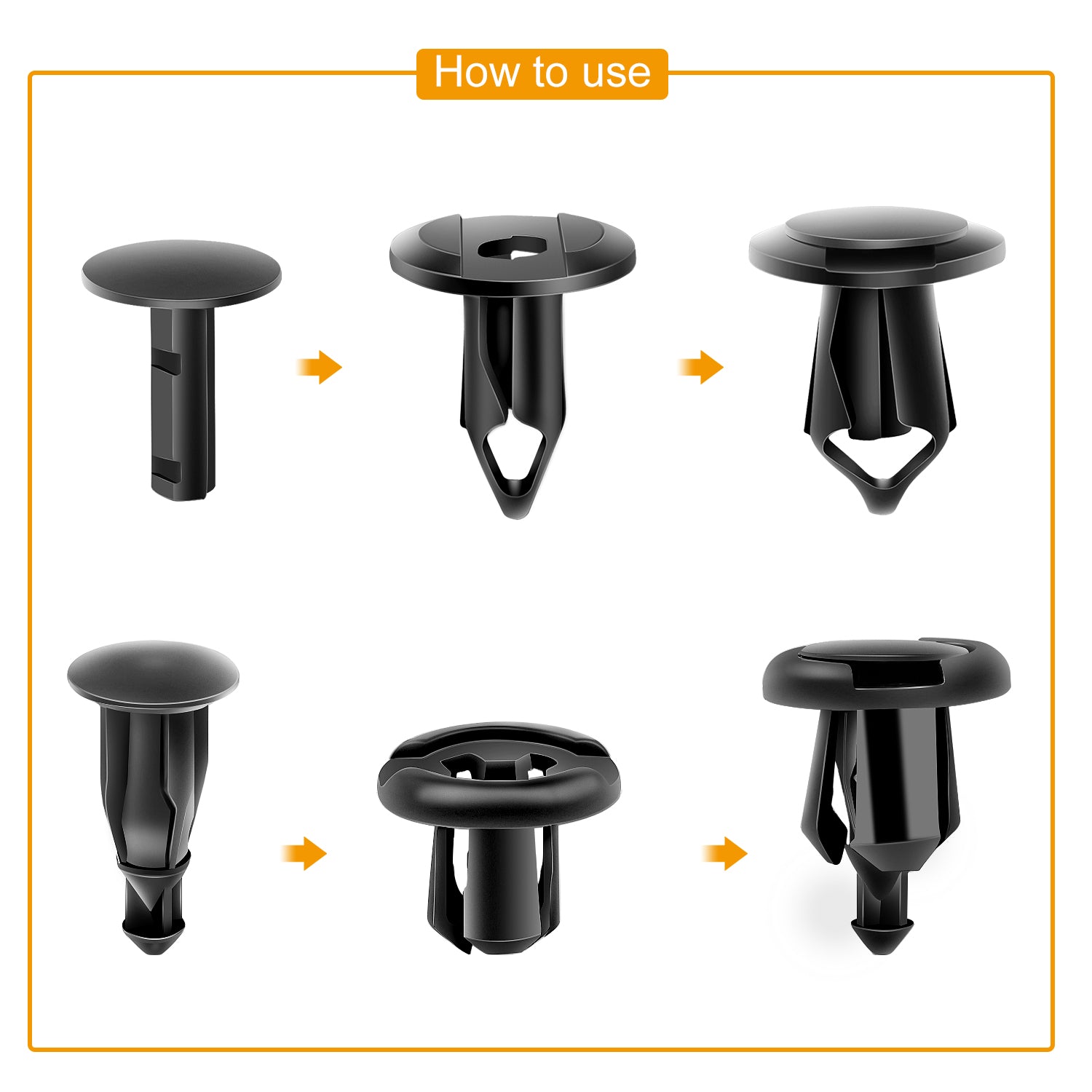 200 Pcs Push Bumper Fastener Rivet Clips with 6 Size Auto Body Retainer Clips Bumpers for GM, Ford & Ch
