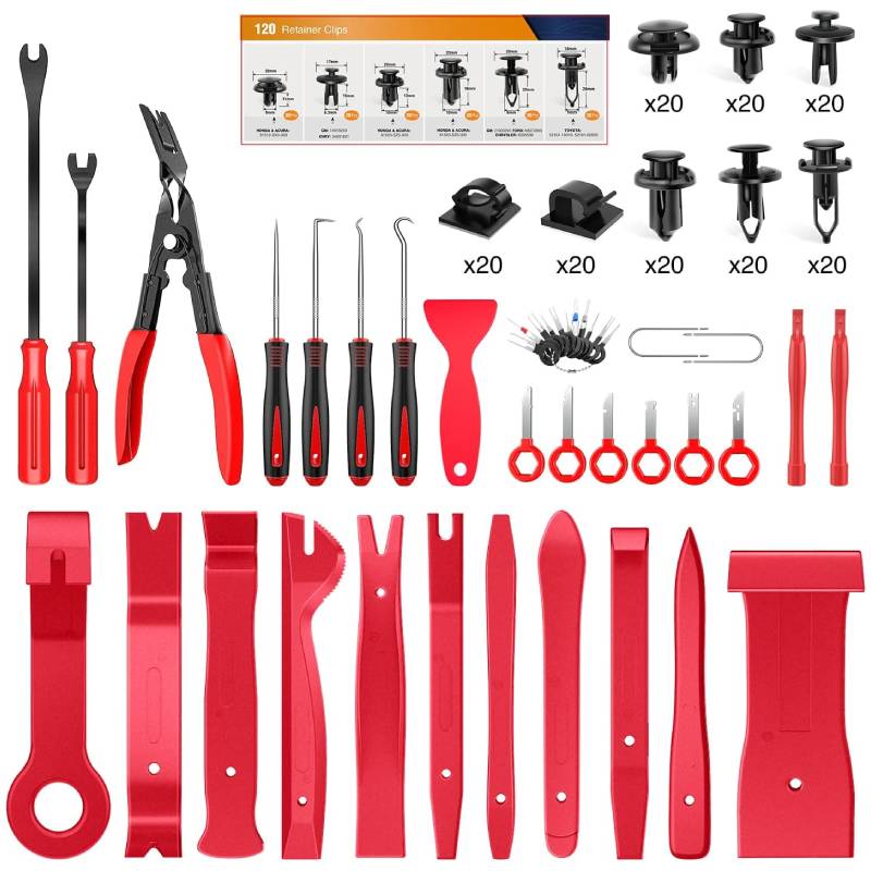 GOOACC 200Pcs Trim Removal Tool, Auto Push Pin Bumper Retainer Clip Set  Fastener Terminal Remover Tool Adhesive Cable Clips Round Handle Crowbar
