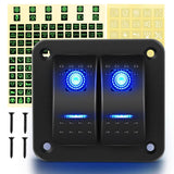 2 Gang Aluminum Rocker Switch Panel Blue