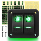 2 Gang Aluminum Rocker Switch Panel Green