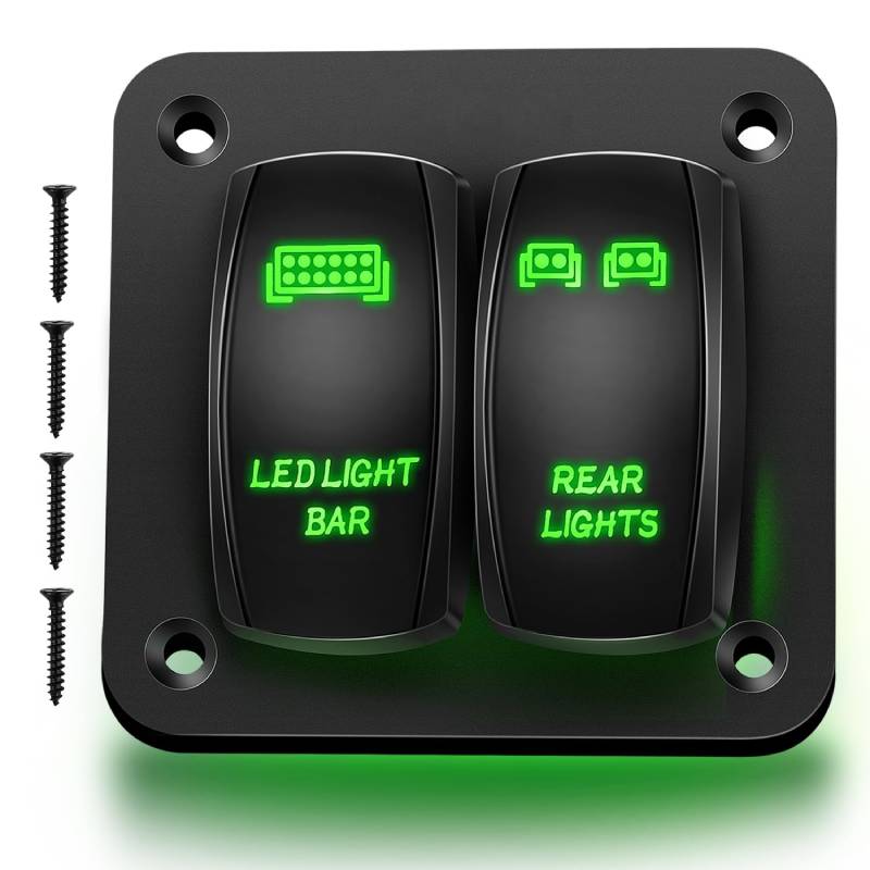 2 Gang LED Light Bar Rear Lights Rocker Switch Panel Green – gooacc