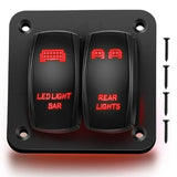 2 Gang LED Light Bar Rear Lights Rocker Switch Panel Red