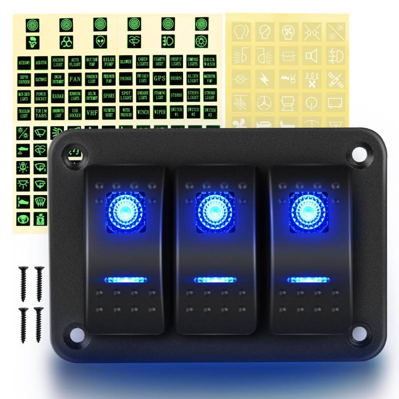 3 Position Rocker Panel Mount Led Switch 3 Gang Aluminum Rocker Switch Panel Blue – gooacc